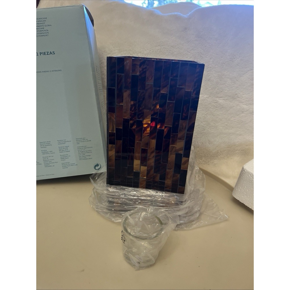 PartyLite Global Ambiance Hurricane Vase P9864 Mosaic Stained Glass Retired NIB
